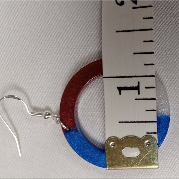 CLEARANCE Red, white and blue resin circle earrings - Picture 5 of 6